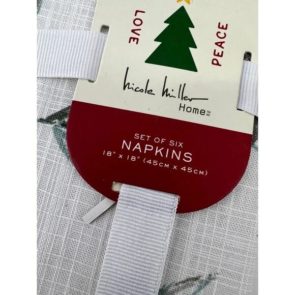 Nicole Miller Dinner Napkins Peace Love Joy Cotton Holiday Christmas Set of 6 - Picture 2 of 4